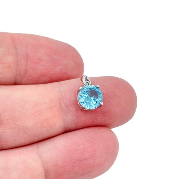 Estate Sterling Silver 925 Round Ice Blue Cubic Zirconia Pendant - Picture 1 of 8